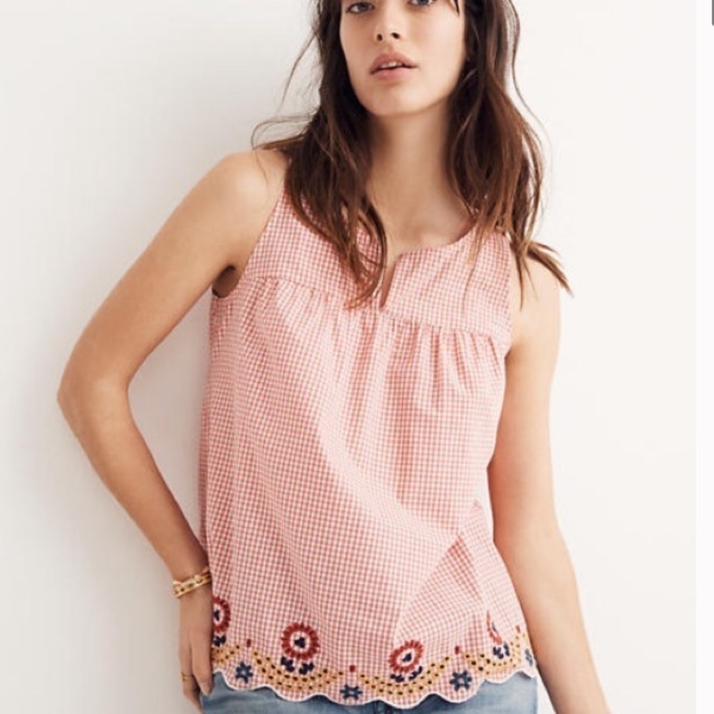 Madewell embroidered swing gingham floral tank small